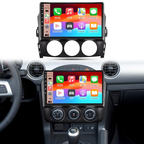 4G+64G Android 14 Autoradio für Mazda MX-5 2005-2021 mit Carplay & Android Auto Doppel Din Bluetooth Autoradio mit 9 Zoll HD Touchscreen FM/RDS GPS Navi WLAN SWC EQ AHD Rückfahrkamera Lenkradsteuerung