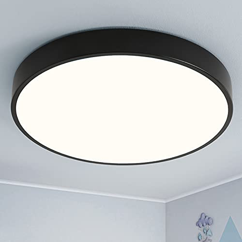 Style home LED Deckenlampe Deckenleuchte 48W Warmweiß 3000K, Ultraslim Ø50x4cm für Wohnzimmer Schlafzimmer Küche Büro Diele Flur, Schwarz