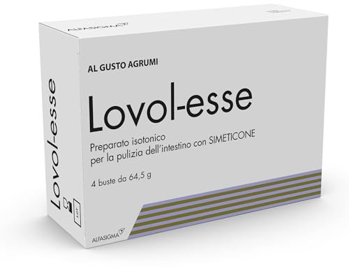 Lovol-Esse Dispositivo Medico ad Azione Lassativa o Purgante a Base di Macrogol 4000 e Simeticone, Specificatamente Indicato per una Completa Pulizia dell'Intestino, 4 Bustine da Sciogliere in Acqua