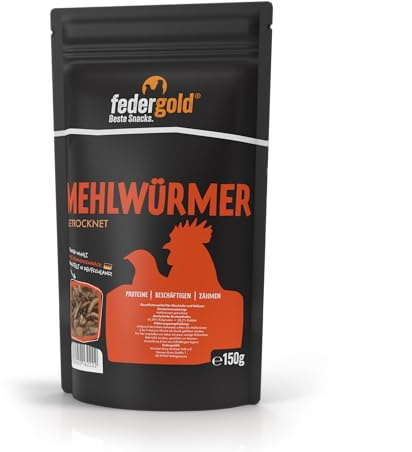 federgold Mehlwürmer 150g Protein Snack für Geflügel | Proteinreicher Snack für Hühner & Wachteln – unterstützt Mauser, Legephase & natürliche Beschäftigung im Stall