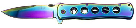 Taschenmesser K1917, Titan Regenbogen Hochglanz Stahlgriff, 420 Stahlklinge 9,6 cm Titan Regenbogen Hochglanz. Mit Clip