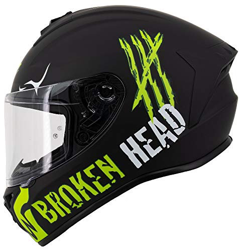 Broken Head Motoradhelm Adrenalin Therapy X4 - Sportlicher Integralhelm - Schwarz-Grün Matt - Größe XS (53-54 cm)