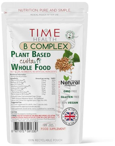 Vitamin B Complex - Whole Food & Plant-Derived - Natural, Non-Synthetic B Vitamins - Highly Bioavailable - Methylated B9 & B12 - Cultavit® - Zero Additives - UK Made - Pullulan (120 Capsule Pouch)