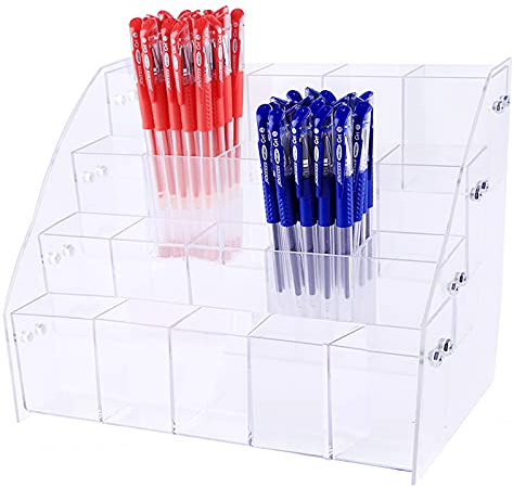 aoory Transparenter Acryl Stiftehalter, Schreibtisch-Organizer, Stifthalter mit vier Ebenen.