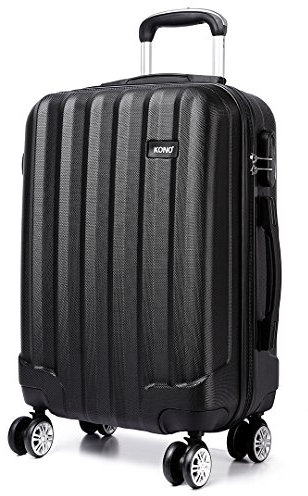 KONO Koffer Trolley Groß Hartschale ABS Reisekoffer Rollkoffer Suitcase (Schwarz, XL)