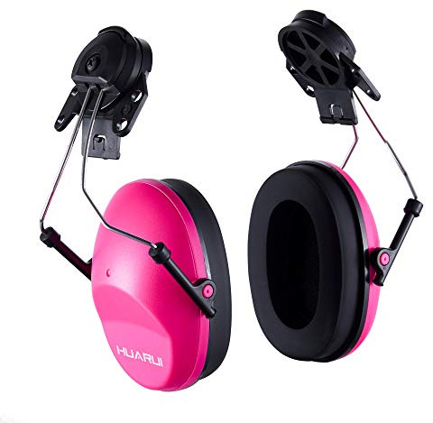 HUARUI Noise Cancelling Helmet Attachable Ear Muffs Cap Mounted Protective Safety Ear Protection for Construction Site with Hard Hat Mounting Adaptors Pink