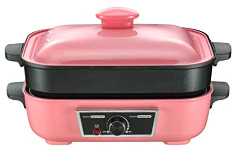 XMZFQ 2 in 1 Multifuction Electric BBQ And Hot Pot, Frying Pan, Korean Barbecue Grill Non-Stick Coating Multi Plate 2-Piece Set for Grilling, Braising, Soup, Pancakes, Skewers, Teppanyaki,Pink