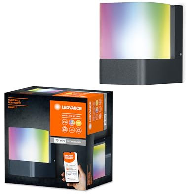 LEDVANCE Smarte LED Aussenleuchte für die Wand mit WiFi Technologie für Außen, RGB-Farben änderbar, aus dunkelgrauem Aluminium, Kompatibel mit Google und Alexa Voice Control, SMART+ WIFI CUBE WALL