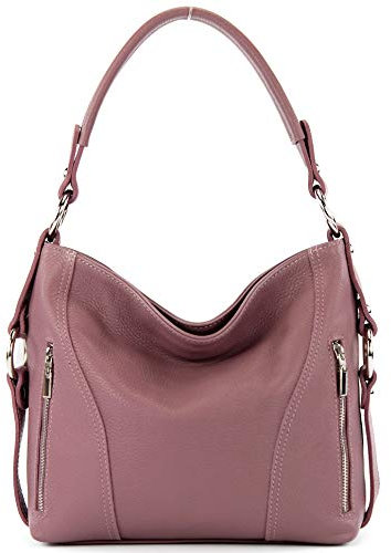 modamoda de T202 Damen Leder Henkeltasche Schultertasche handmade in Italy, Farbe:Altrosa