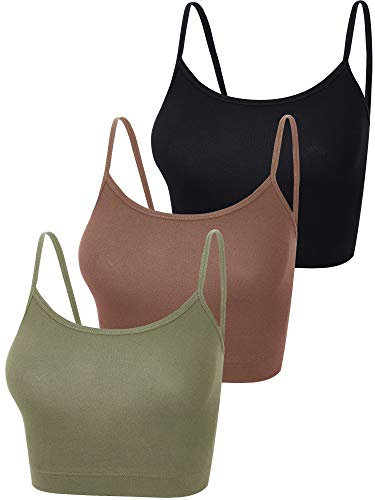 Boao 3 Stücke Leibchen Top Crop Tank Top (Schwarz, Grün, Kaffee, M)