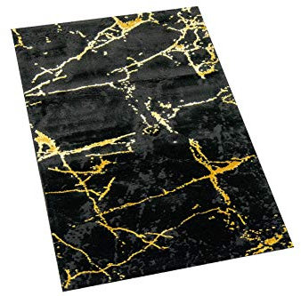 CARPETIA Teppich modern Wohnzimmerteppich Marmor Optik schwarz Gold Größe 80x150 cm