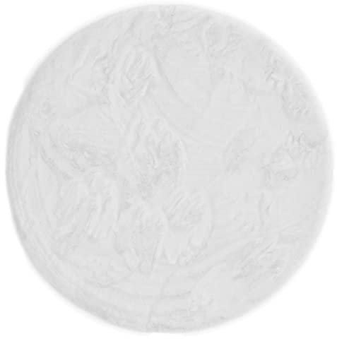 andiamo Kunstfell Novara Teppich Schlafzimmer - flauschiger Teppich zur Verwendung als Bettvorleger Schlafzimmer - gemütlicher Fellteppich Lammfell Imitat 80 cm rund Weiß