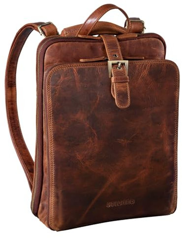 STILORD 'Vienna' Rucksack Tasche aus Leder - Praktisches 3-in-1 Konzept als Rucksack Handtasche Umhängetasche - Großer Daypack aus Echtem Vintage Leder, Farbe:kara - cognac