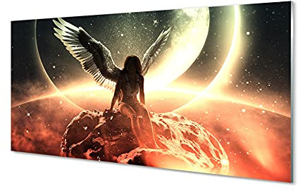 Tulup Impression sur Verre Acrylique Tableau - 100x50cm Murale Fantaisie décorative Decoration Murale - Aile féminine météorites Lune