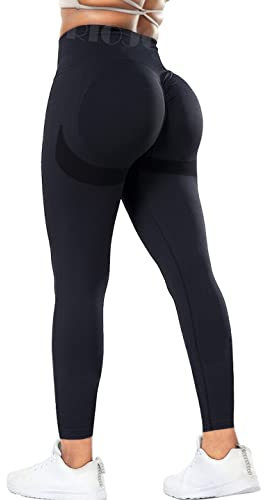 RIOJOY Scrunch Butt Leggings Damen High Waist Seamless Push Up Booty Leggins Hose für Sport Yoga Fitness Gym Workout, Schwarz XS