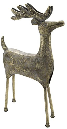 großer dekorativer Deko-Hirsch Metall silber-weiß oder messing-weiß antikfinish als stilisierte Dekofigur (messing-weiß antik finish)