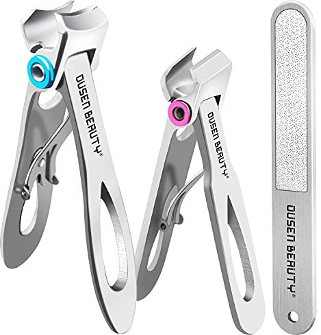 Nail Clippers for Thick Nails, Wide Jaw Opening Nail Clippers with Curved and Slant Straight Blade Edge, Heavy Duty Thick Toenail Clippers Fingernail Cutters Set with File for Seniors Adult Men Women