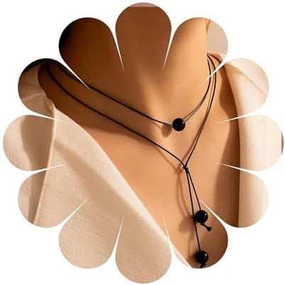 Aneneiceera Gothic Geschichtet Leder Perlen Y Halskette Halsband Kette Schwarze Perle Anhänger Gewachstes Seil Multilayered Anhänger aus schwarzen Lederperlen Halskette Schmuck für Frauen und Mädchen