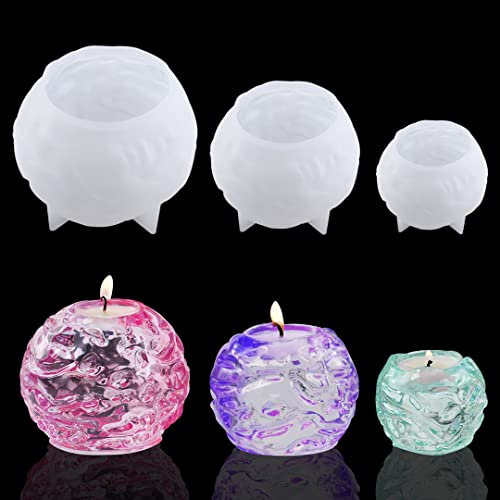 Zayookey 3 Stück Silikonform Kerzenhalter Kugel Teelichthalter Harz Epoxid GießForm Candles Holders Resin Mold Kerzenständer Epoxidharz Harzform DIY Wohndekoration Kunst Dekoration
