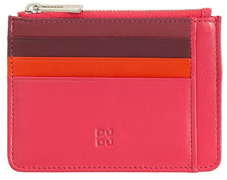 DUDU Bustina porta carte di credito in vera pelle colorata portafogli con zip Lampone