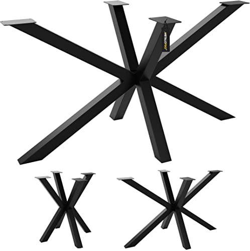MetaloPro Spider Tischbeine Metall, Schwerlast Stahl Schreibtisch Beine, Tischkufen Schwarz, Bodenschoner, Langlebig Tischgestell für Moderne Couchtisch, Esstisch, Wohnzimmer – 70x70x72 cm