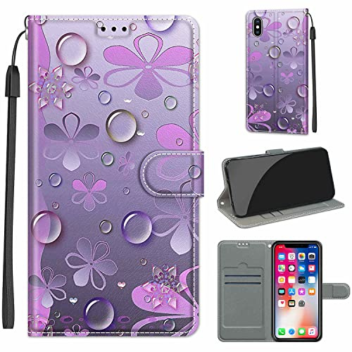 TOMYOU Handyhülle für iPhone X/XS Hülle, Blütenblatt | Standfunktion, Kartenfach, Magnetisch, Stoßfeste Schutzhülle, Flip Leder, Klapphülle