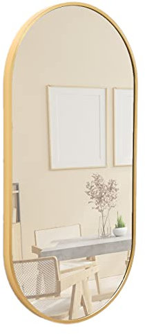 Terra Home Wandspiegel - Oval, 80x40 cm, Roségold Kupfer Modern, Metallrahmen Spiegel, HOCH und QUER Montage möglich - für Flur, Wohnzimmer, Bad oder Garderobe