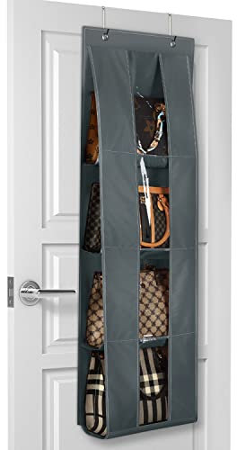 Lirex Rangement Sac à Main, Organisateur avec 4 Poches Transparentes Sac à Main Écharpe et Parapluie, Placard Familial et la Chambre à Coucher, Adaptation Universelle