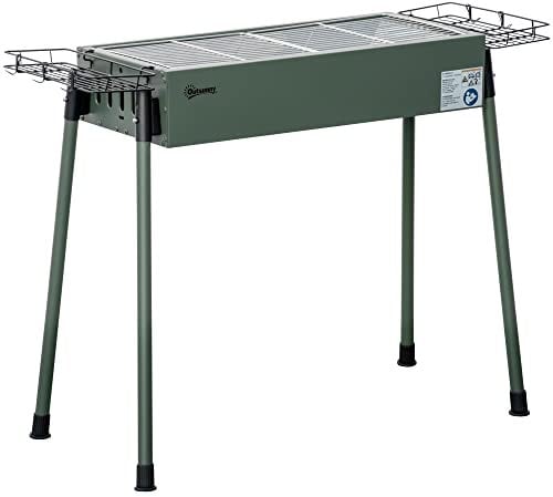 Outsunny Barbecue a Carbonella con 2 Griglie in Acciaio, BBQ Portatile a Carbone con Cestini Laterali e Gambe Rimovibili, 94x39x70cm, Verde Scuro