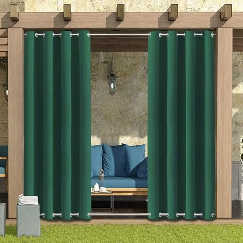 LiveGo Outdoor Vorhang Wetterfest Wasserdicht mit ösen,Outdoorvorhänge Gardinen für draußen Balkon terrasse Pavillon Aussen Outdoorvorhang Sonnenschutz Vorhänge Garten,Grün,4 Stück|132x238cm(BxH)