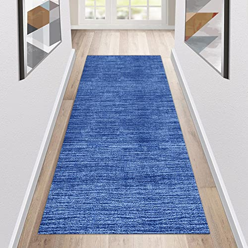 Siunwdiy Teppich Läufer Flur Küche rutschfest Waschbar Blau Küchenläufer Lang Modern Korridor -Teppichläufer Küchenteppich Meterware Anpassbar,Blau,90x240cm