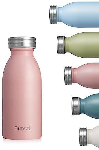 Autsel Trinkflasche Thermo Edelstahl 350ml für Heiße und Kalte Getränke für Büro Sport Outdoor Camping PINK