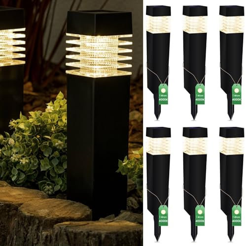 Lumiled Solarleuchten Garten 6er Set Solarlampen mit Erdspieß LED Solarlampe für außen Neutralweiß 4000K Solar Gartenleuchte 40 cm Solar-LED-Wegeleuchten Wegbeleuchtung Bodenleuchte 6 Stücke