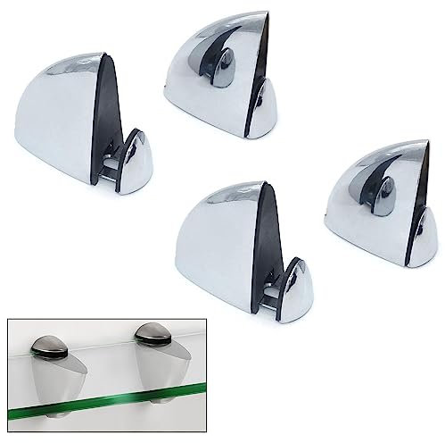 AWEN Set of 4 Glass Clamps, Wood/Glass Shelf Bracket, Glass Support Wood Holders, Fish Mouth Shape Clip, Adjustable Clamping 3-20mm Thickness, Zinc Alloy Chrome Finished