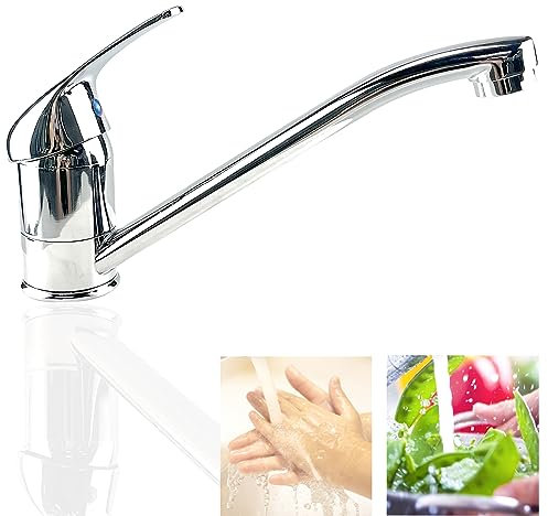 Mezclador de Cocina Monomando, Grifos para Fregadero de Cocina, Caño Fundido Giratorio, Cromo, Plata