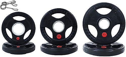 Signature Fitness Olympic 2-Inch Cast Iron Plate Weight Plate for Strength Training and Weightlifting, Rubber Coate Style, 35LB Set