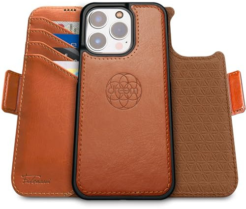 Dreem Fibonacci kompatibel mit iPhone 15 Pro Max Brieftaschen-Etui / 2-in-1 stoßfestes Etui und abnehmbares Folio aus veganem Leder, MagSafe-kompatibel, RFID-Schutz [Karamell]