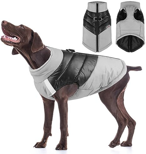 TOPSOSO Hundewintermantel, weiche, Dicke, warme Hundejacke, wasserdichte, Winddichte Hundeweste für kaltes Wetter, kuscheliger Hundemantel mit Druckknopfverschluss für mittelgroße Hunde, Grau 3XL