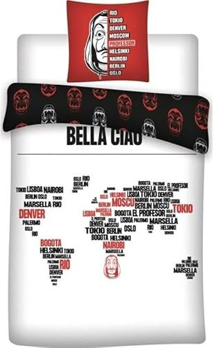 Bettwäsche Casa de Papel – 1 Bettbezug + 1 Kissenbezug – 100 % Baumwolle (140 x 200 cm, Bettwäsche Casa de Papel)
