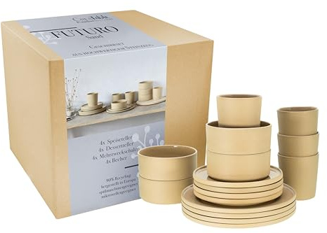 CreaTable, 21525, Serie Futuro, 16-teiliges Geschirrset für 4 Personen, Kombiservice aus Steinzeug, spülmaschinen- und mikrowellengeeignet, Made in Europe