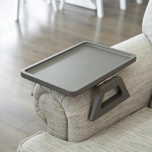 Shamrock Home Bamboo Trayble Couch Arm Table, Clip On Tray Sofa Table for Couches. Sofa Arm Tray, Armchair Table for TV Dinners, Remotes, Drinks and Snacks - 13.75 x 9.5inch, Grey