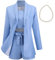 aromm Damen 3 teiliges Büro Arbeitsanzug Langarm Blazer + Gebundene Shorts + Camisole Elegant Sommerkleidung Set Blau, L