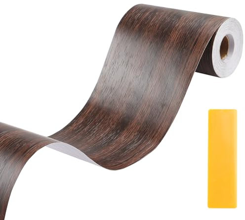 Lifuncren Ruban Adhésif Bois Papier 10 cm x 15 m Ruban à grain de Bois Imperméable, Papier Adhesif pour Meuble Bois, Ruban Adhésif Effet Grain de Bois Réparation pour Sols, Portes, Plinthe (Noyer)