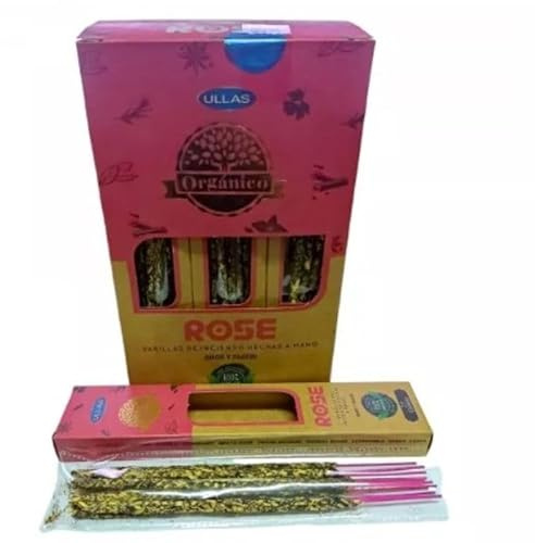 Lot de 3 boîtes d'encens bio fabriquées à la main, 25 g, fabriquées en Inde, résine et huiles essentielles 100 % naturelles (rose)