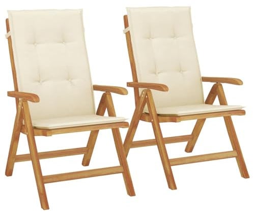 vidaXL Sedie da Giardino Reclinabili con Cuscini 2 pz in Legno di Teak, Sedia da Giardino, Sedia da Esterno, Salotto da Esterno, Salotto da Giardino