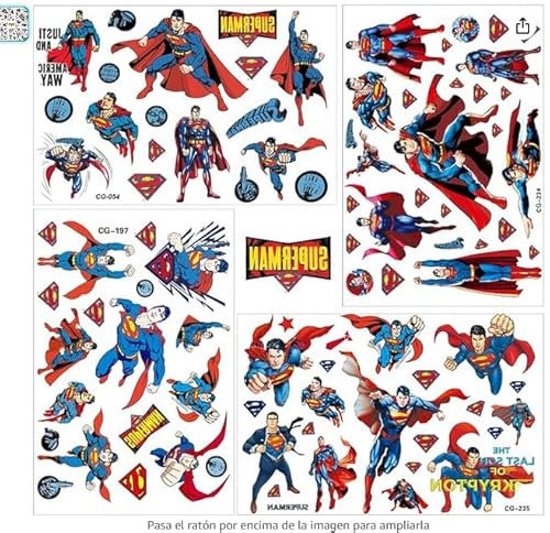 Temporäre Tattoo Set Kinder Tattoos für Superman,100+ pcs 4 Blätter Kinder tattoos Aufkleber Stickers für Geschenktüten Kindergeburtstag Mitgebsel Mädchen Jungen