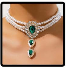 Carufin Retro Perlenkette Armbänder Braut Hochzeit Halskette Armbänder Kristall Halskette Brautschmuck Zubehör für Frauen Mädchen (Grüne Halskette)