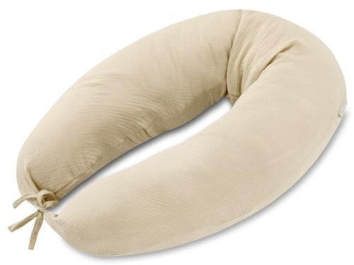 Totsy Baby Seitenschläferkissen Musselin 190 cm Komfortkissen Baumwolle - Schlafkissen mit Bezug Seitenschläferkissen Körperkissen mit Reißverschluss Beige