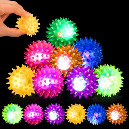 IWTBNOA 12 Stück Igelball Mitgebsel Kindergeburtstag, Leuchtball Gastgeschenke, Blinkender Stachelball mit Noppen, Leuchtende Led Flummis für Kinder, Party Gadgets Kleine Geschenke Jungen Mädchen