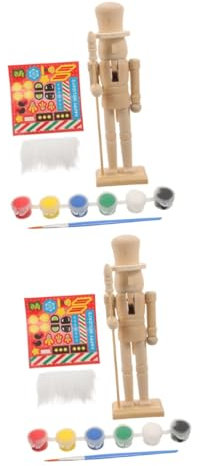 NUOBESTY 2 Sets Puppet Man Drawing Nutcracker Paint Toys Nutcracker Painting Kit DIY Blank Nutcracker Puppet Xmas Party Supply Paintable Nutcracker Figures DIY Blank Puppets Pigment